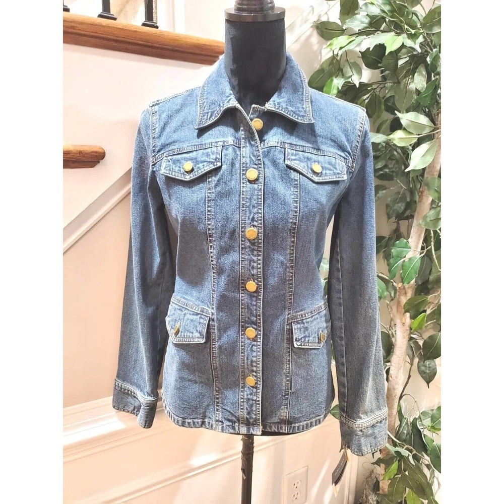 Jones NewYork Women's Denim Blue Long Sleeve Buttons Front Casual Jeans Jacket S